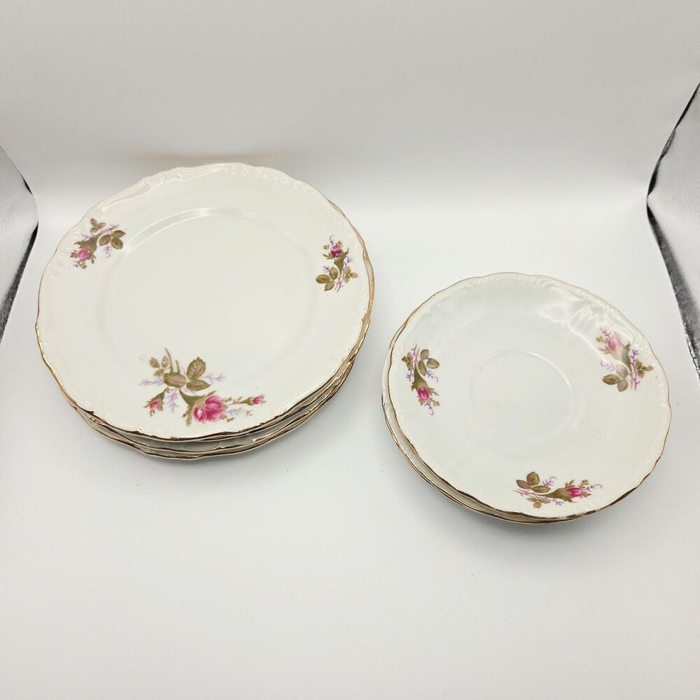 Vintage Japanese Moss Rose 15-Piece Porcelain Tea Set 14K Gold Trim Floral - Picture 7 of 12